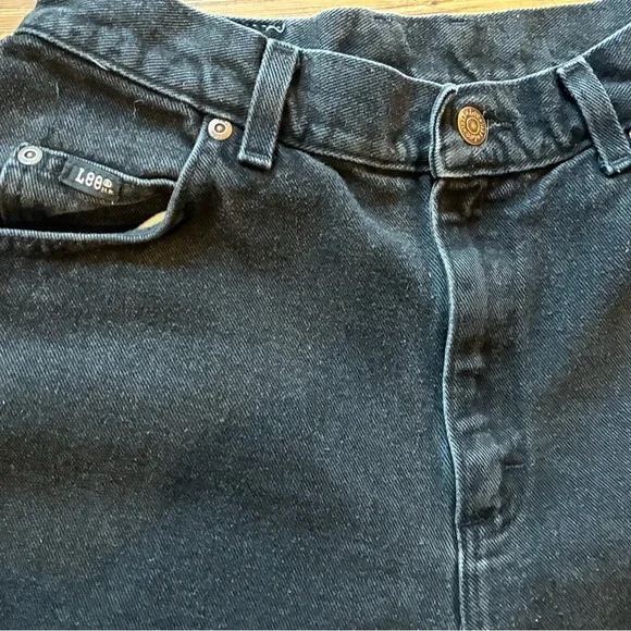 Vintage Lee High Rise Black Mom Jeans Tapered Leg 90s Grunge Size 12 M - Picture 3 of 15